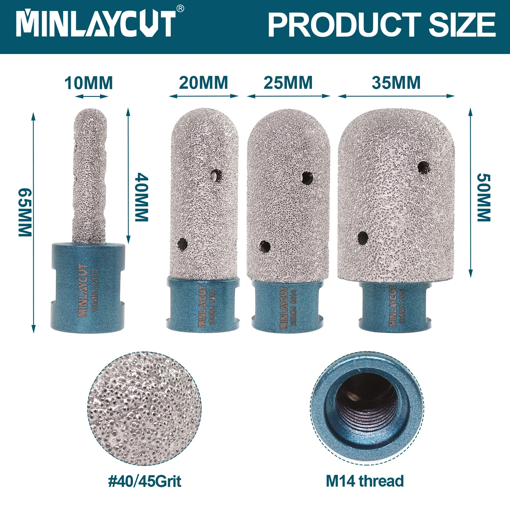 MINLAYCUT 1pc Diamond Milling Finger Bit 10/20/25/35mm Polishing Porcelain Marble Tile Hole Opener Quartz M14 5/8
