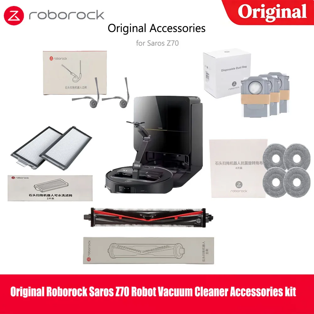 【Original】Roborock Saros Z70 Accessories Kit Main Brush,Dust Bag Mop Pads,Hepa Filters,Side Brush Optional