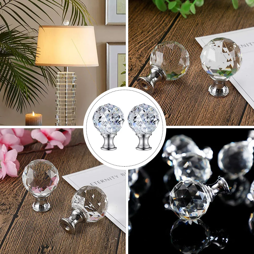 

2Pcs Crystal Lamp Shade Finials Heavy Duty Knob Decorative Accessories for Table Lamp Floor Light Retro Style