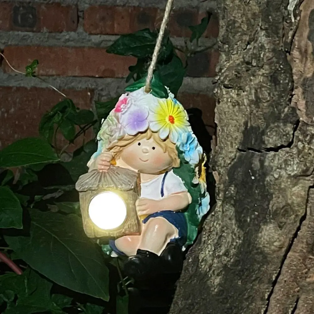 

Micro Landscape Resin Fruit Tree Hanging Creative Cute Elf Doll Statue Waterproof Vivid Solar Lighting Pendant Courtyard