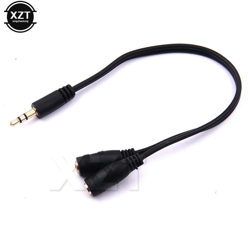 Rozdzielacz słuchawkowy Y 3.5mm 1 męski na 2 żeński przedłużacz Audio Stereo do słuchawek mikrofon Spliter pozłacany Adapter