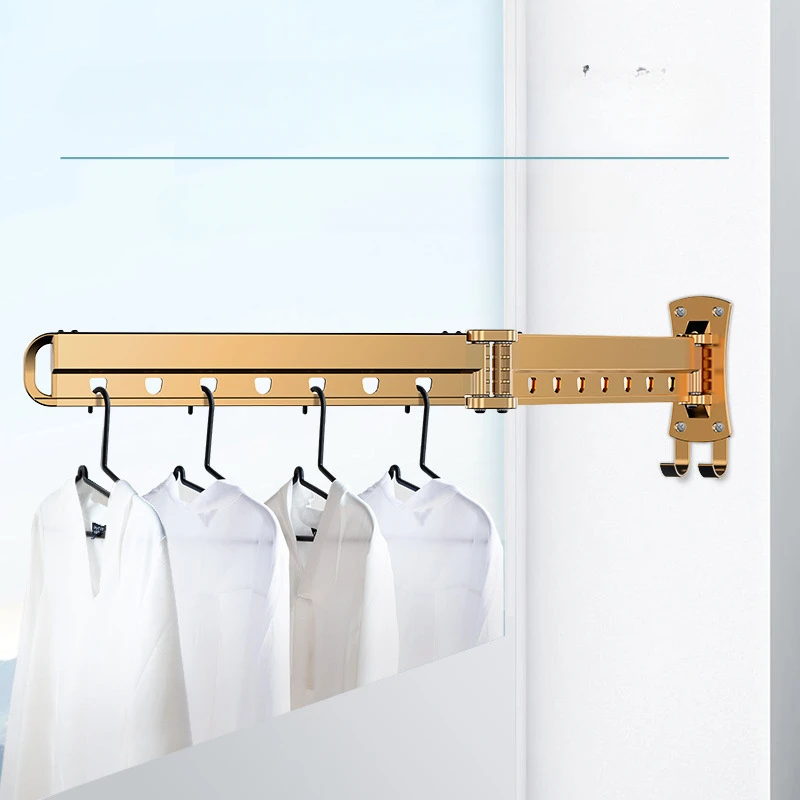 Aluminum Alloy Wall Hanging Folding Clothing Hanger Household Telescopic Clothes Drying Artifact Balcony Foldable Coat Racks