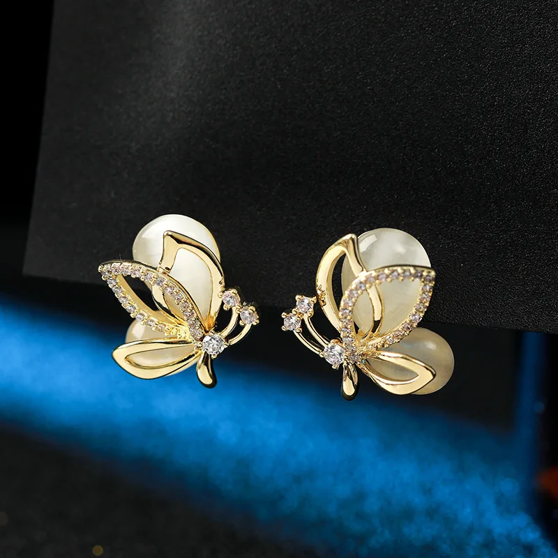 2025 New Unique Design Fashion Simple Butterfly Cat's Eye Inlay Drill Earrings for Women Luxury Paty Jewerly GIfts Daily Wear