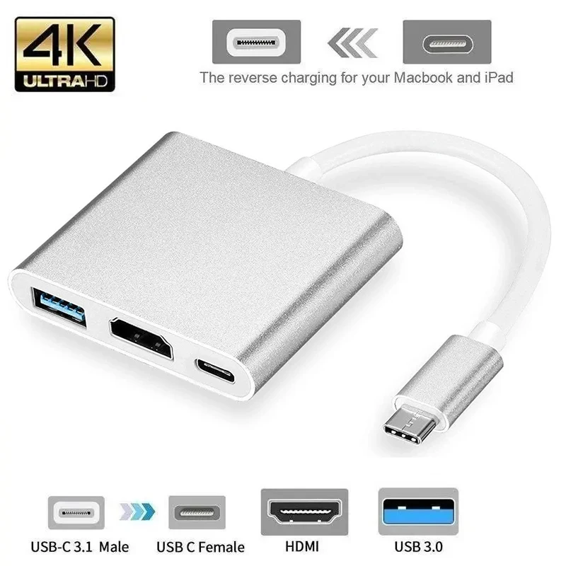 3 In 1 USB Type C To HDTV Converter Cable for Samsung Huawei iPad Mac Laptop Macbook USB Type C To HDMI-compatible Adapter Cable