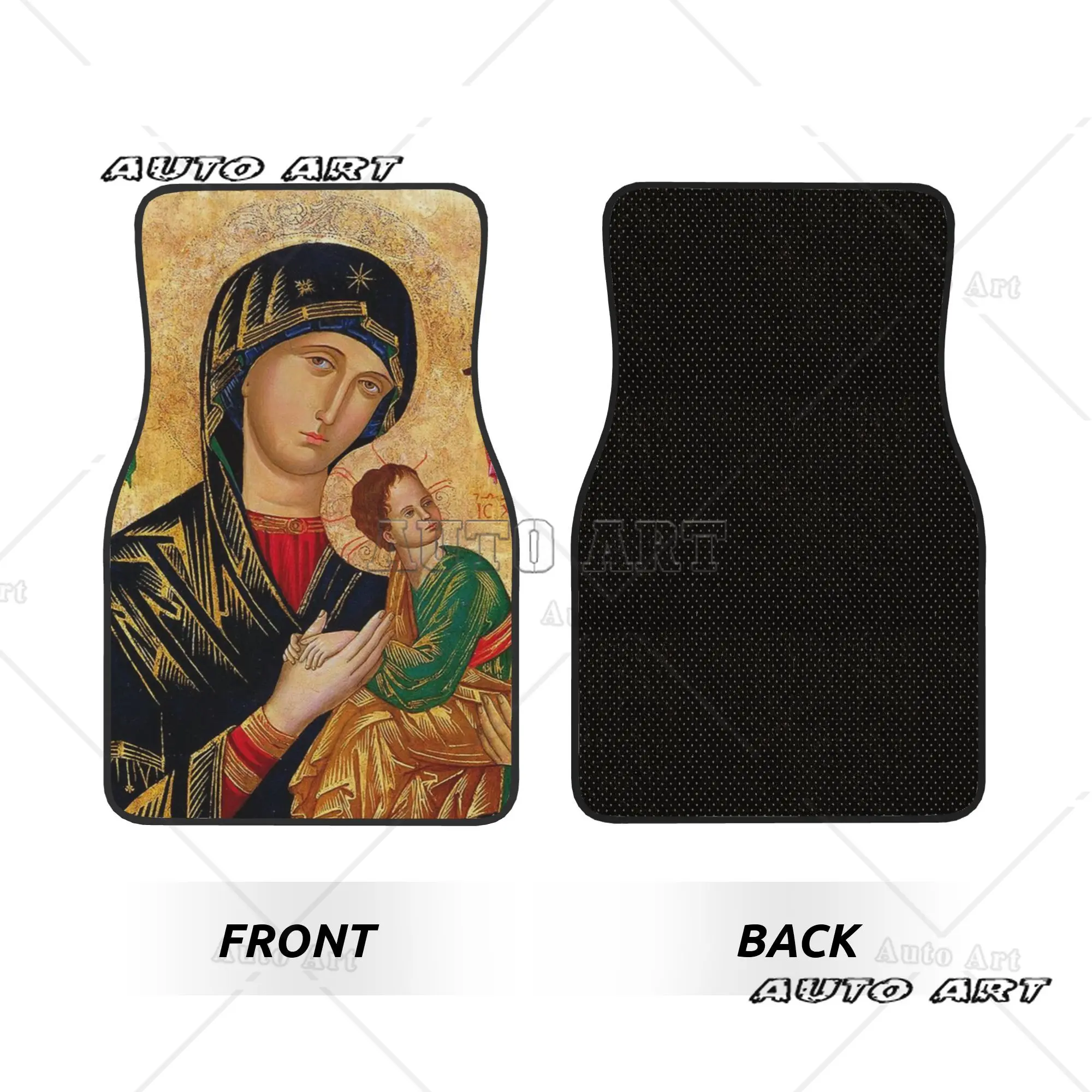 Crystal Velvet Car Floor Mats 4 Pcs Our Lady of Perpetual Help Roman Catholic Virgin Mary Universal Front Rear Carpets Foot Mats