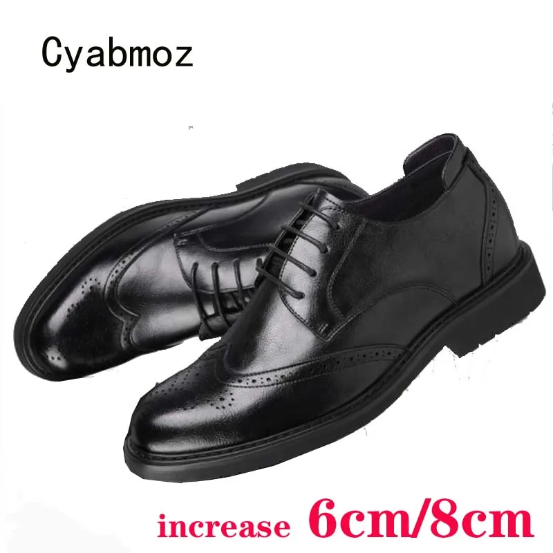 

Cyabmoz Fashion 6cm and 8cm carved Men Height Increasing Shoes Invisibly Hidden Heels Elevator Wedding Party Man Business Shoes