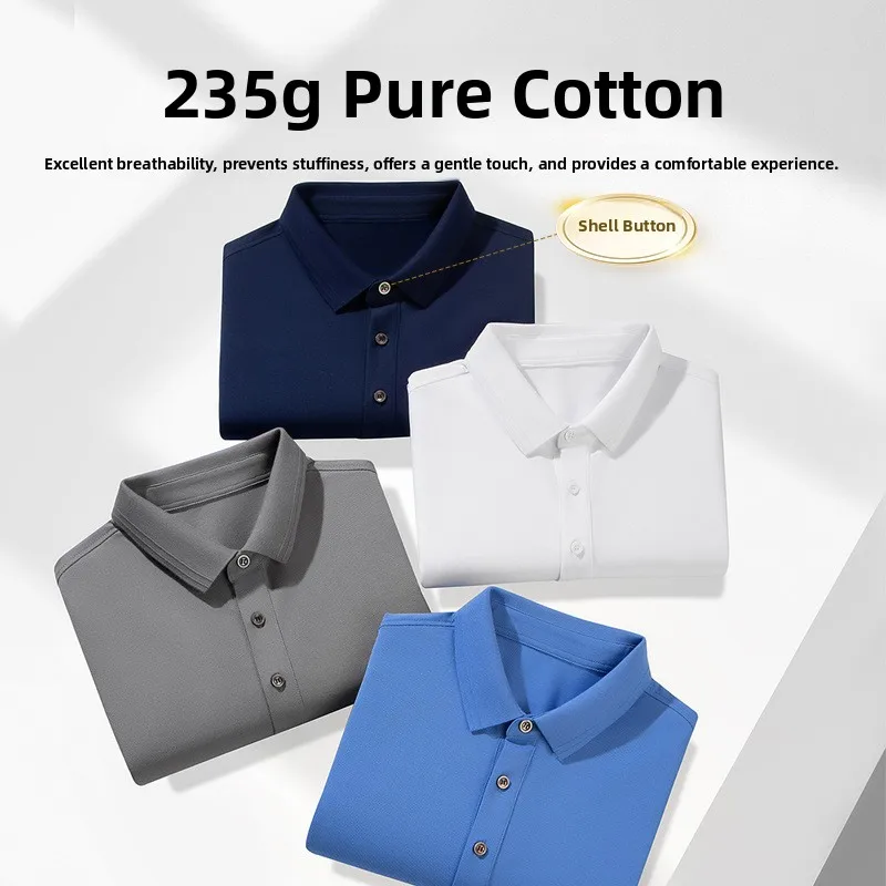 

Высококачественная трикотажная футболка из чистого хлопка с воротником, мужская, деловая, с коротким рукавом, летняя, модная.