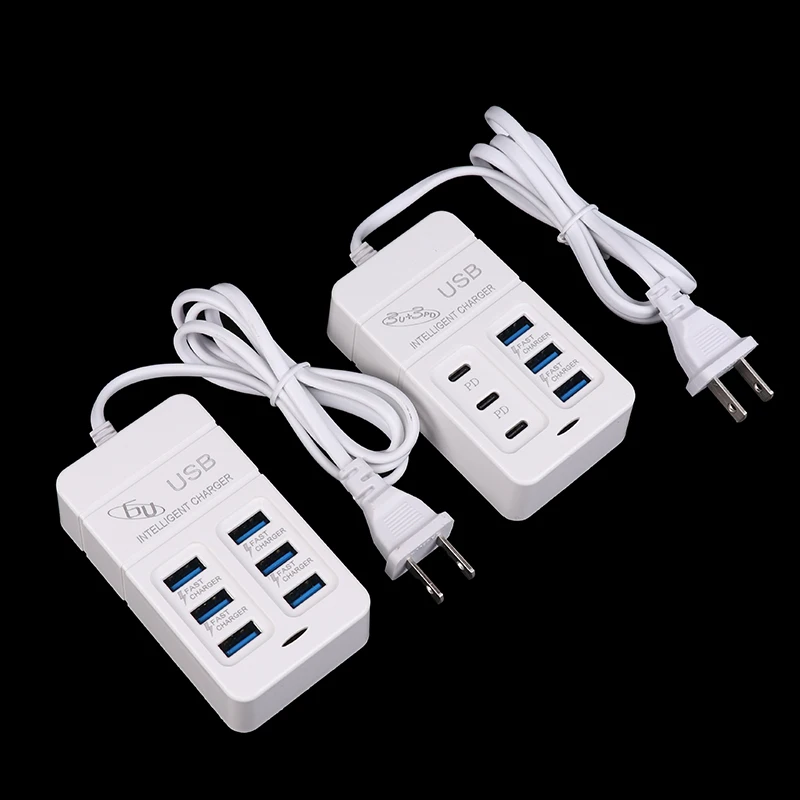 

1 шт., вилка стандарта США, 6 портов, многопортовое USB-зарядное устройство, 35 Вт, PD Type-C, настенные зарядные устройства для мобильного телефона, адаптер USB-концентратора TypeC