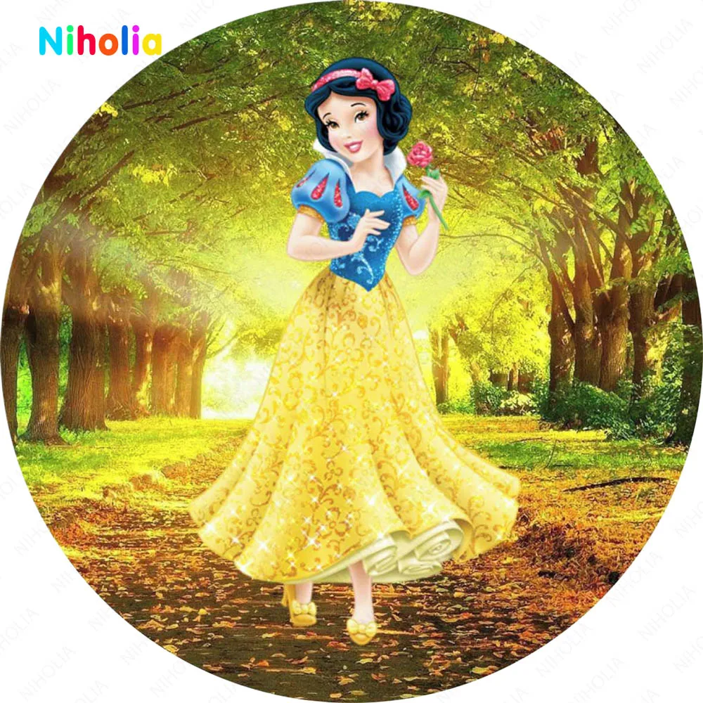 Snow White Round Backdrop Cover Kids Birthday Decoration Party Photo Photography Background Baby Shower Studio Prop