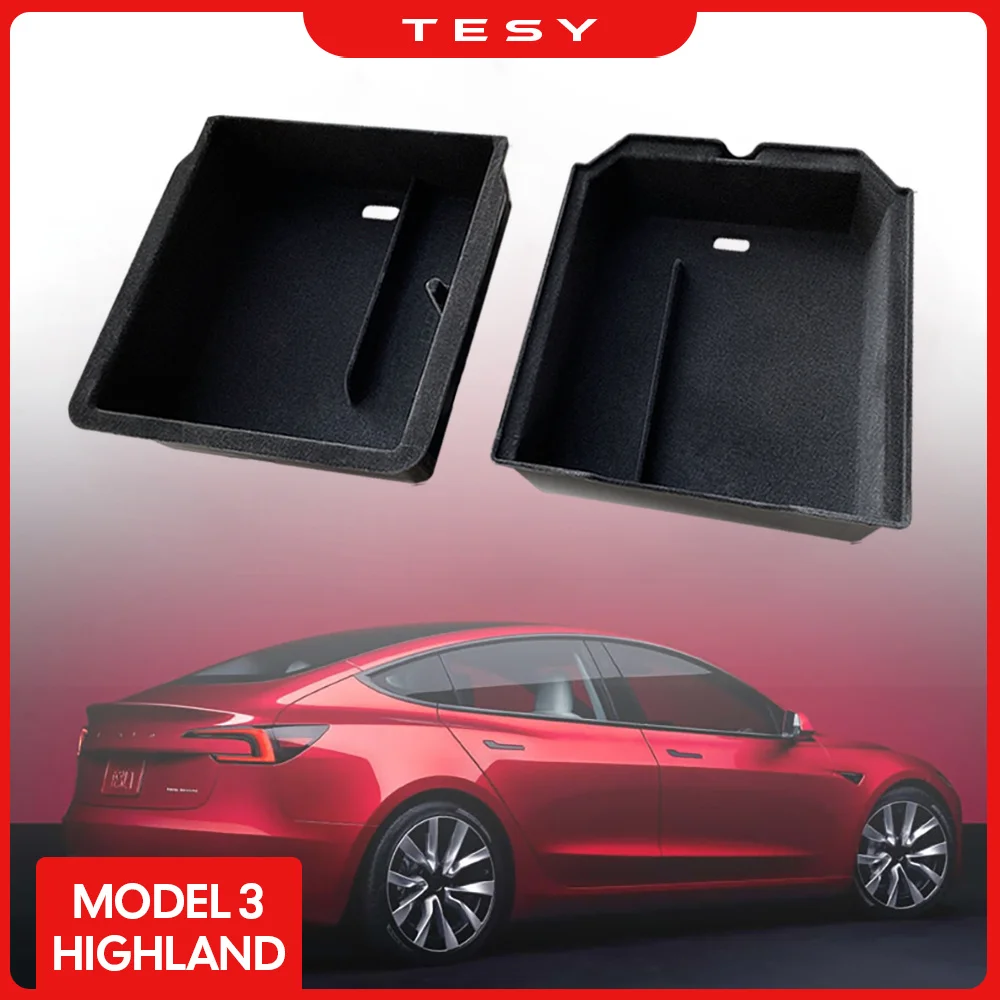 For Tesla Model 3+ Highland 2024 Center Console Eyeglasses Storage Case Armrest Storage Box Upper&Lower Flocking Accessories New