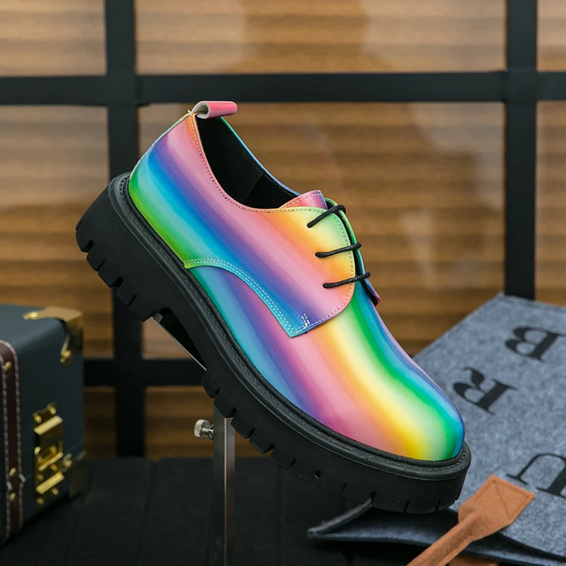

Classic Derby Shoes Colorful PU Men Thick soled Breathable Fashion Leather Shoes Men Business Office Travel Shoes Size 38-46