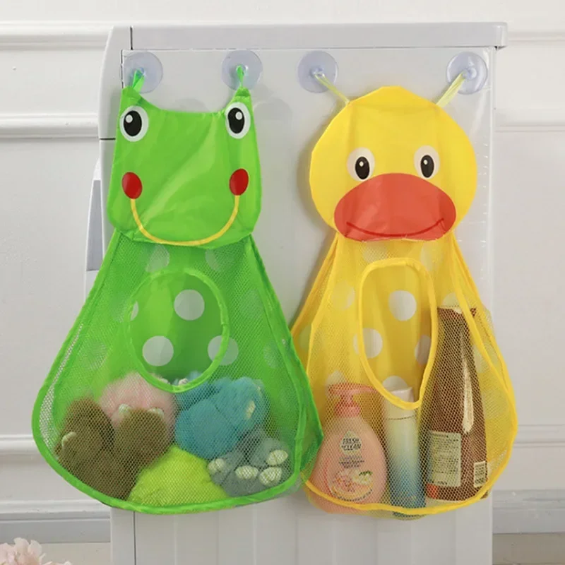 1Baby Bath Toys Cute Duck Frog Mesh Net Toy Storage Bag Strong Suction Cups Bath Game Bag Bathroom Organizer Water Toys for Kids