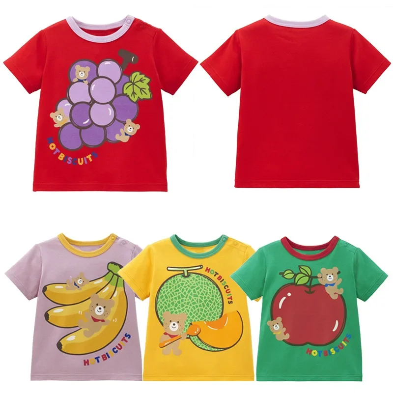 

Kids T-shirt Summer New Boy Cartoon Cute Pockmarked Bear Fruit Print Short Sleeve Girl