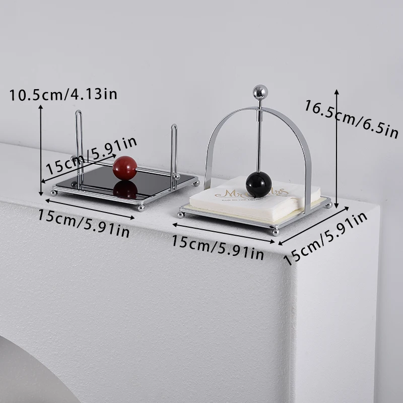 Moderner minimalistischer Serviettenhalter, quadratischer Eisen- und Acryl-Taschentuchständer, Tischpapierpresse, Aufbewahrung und Dekoration mit Papierclip, konkave Bogenform, Schwarz und Creme-Weiß – Detail 3