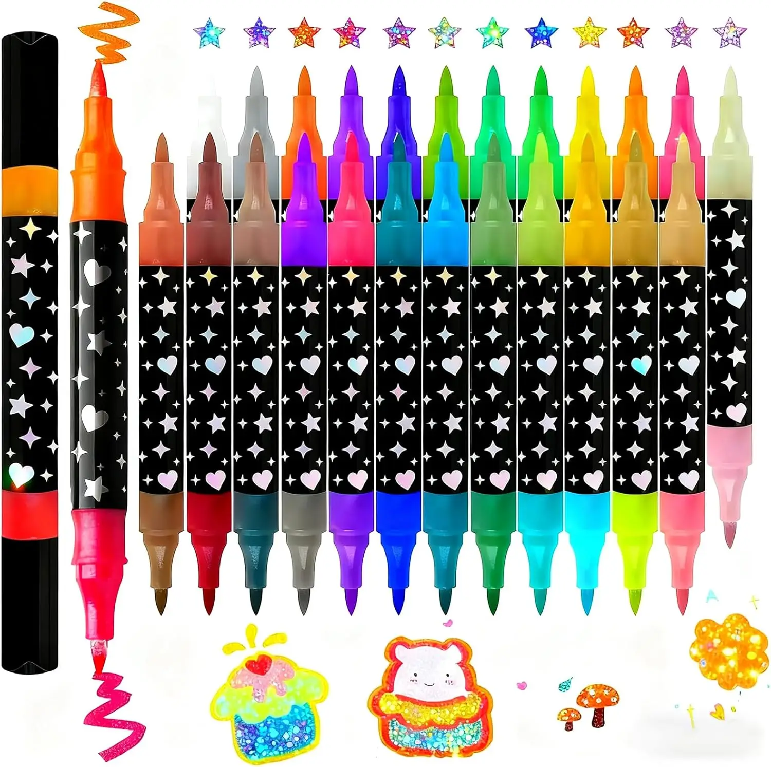 

24/48/72/96 Colors Glitter Dual Tip Markers Metallic Paint Art Marker Pens for Rock Painting Ceramic DIY Crafts Birthday Cards