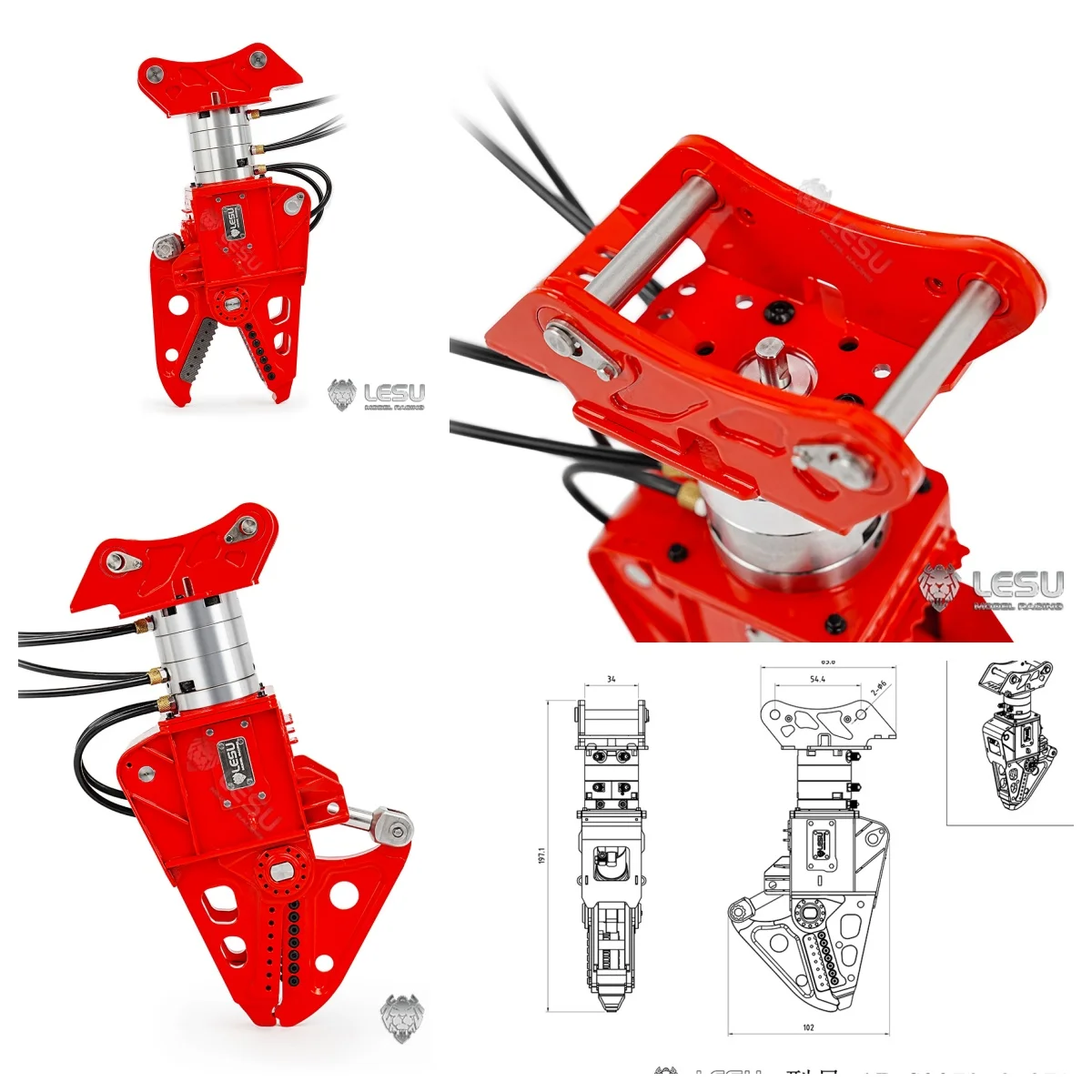 1/14 حفارة هيدروليكية LESU RC 270 ° مشبك القص المعدني القابل للدوران AT-C0053 لحفار التحكم عن بعد Aoue ET35 B0006