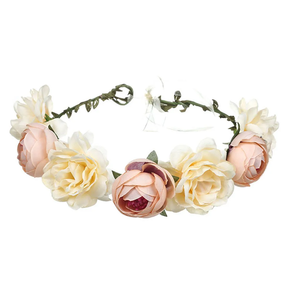New Spring Bohemian Rose Crowns Wreath Beach Hawaii Floral Garland Romantic Faux Rose Wedding Wreaths New Flower Headband