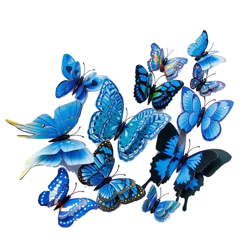 12Pc Mixed 3D Crystal Butterflies Wall Stickers Double Layer Creative Butterflies For Home Decor Kids Room Decor Art Wall Decals