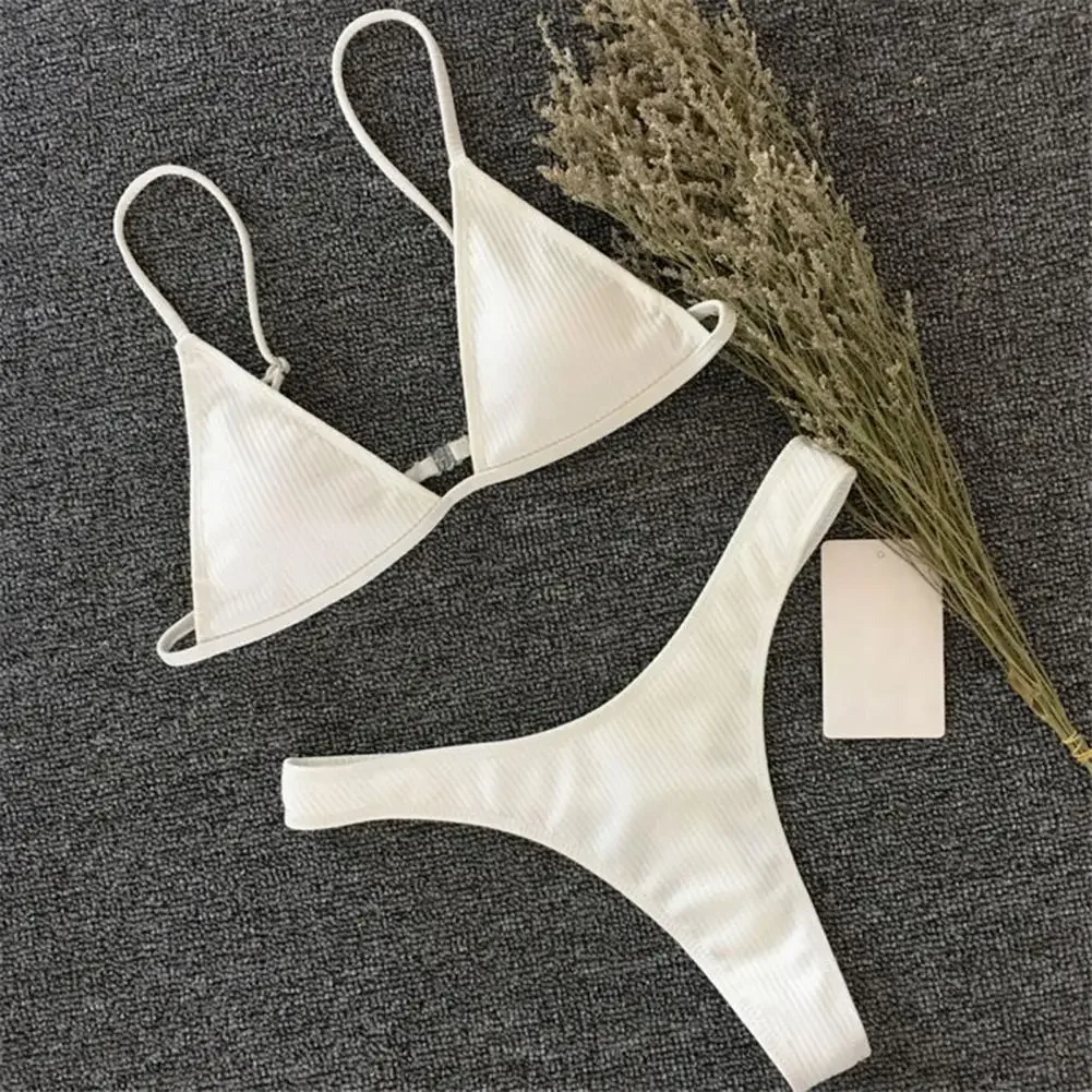 2-delig dames bikiniset diepe v-hals gewatteerde rugloze verstelbare bandjes sneldrogend zwemmen driepunts g-string dames badmode