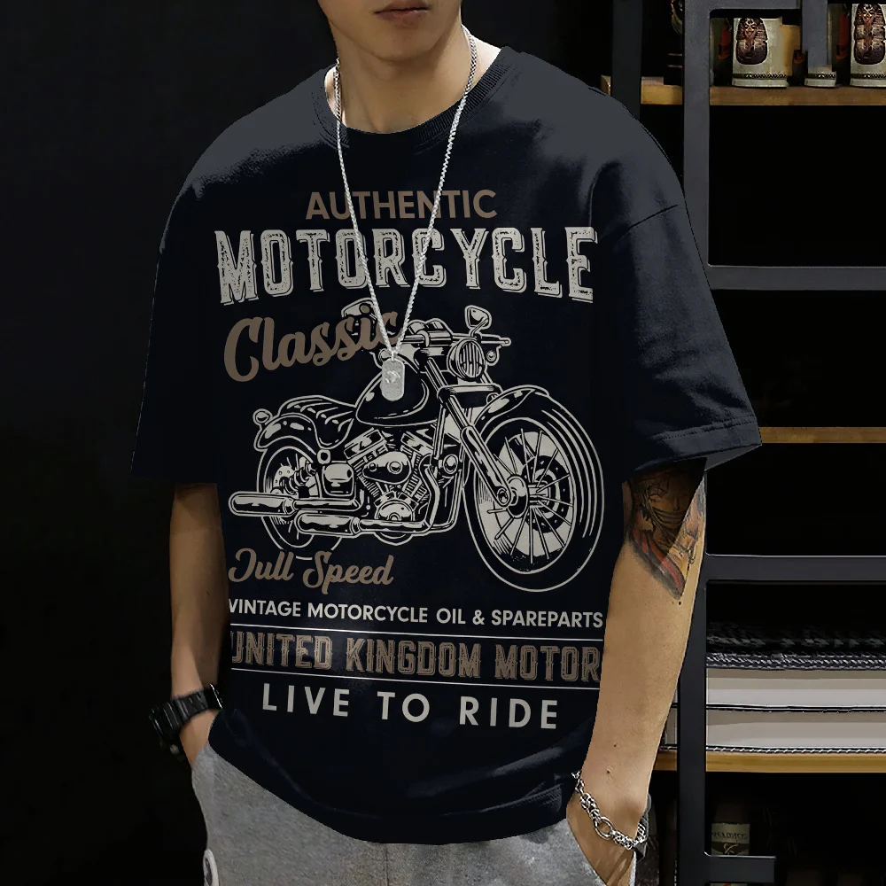 New Fashion Y2K Men-Tshirt Motorcycle Graphic Print Oversize Tshirts For Men Summer Short Sleeve Casual Men's Clothing Boys