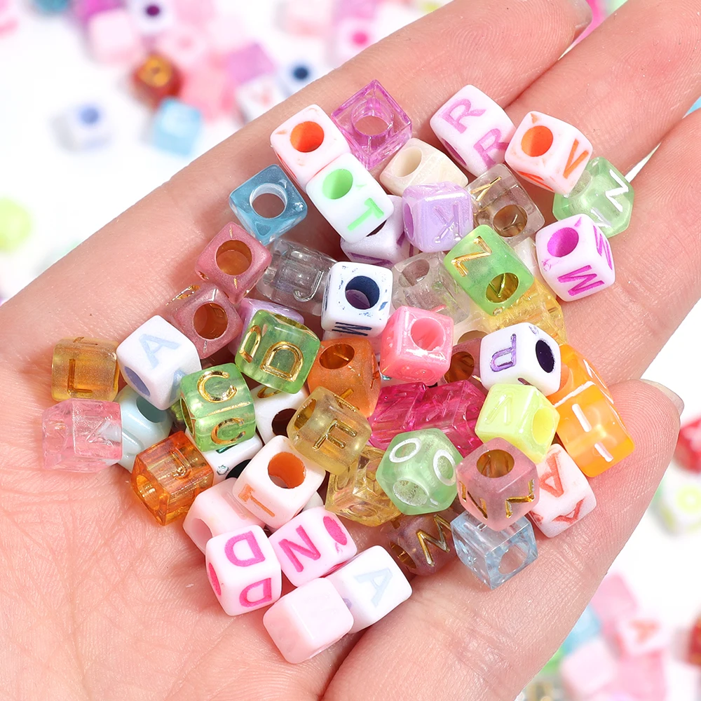 100-500 Stück gemischte Acrylperlen mit Buchstaben A-Z, englisches Alphabet, quadratische lose Perlen für die Schmuckherstellung, DIY-Armband, Schlüsselanhänger-Zubehör – Detail 2