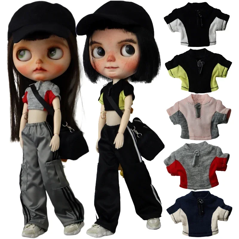 For Blythe Doll Clothes Sport Coat Zipper Tops Baseball Cap for Ob24 Ob22 Azone Doll Outfit