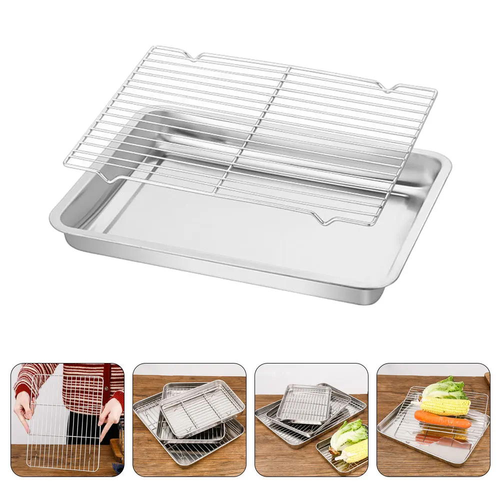 

Stainless Steel 304 Square Grid Tray Oven Frying BBQ Oil Drain Plate Snack Container Large Size Food Storage Versatile Cooking