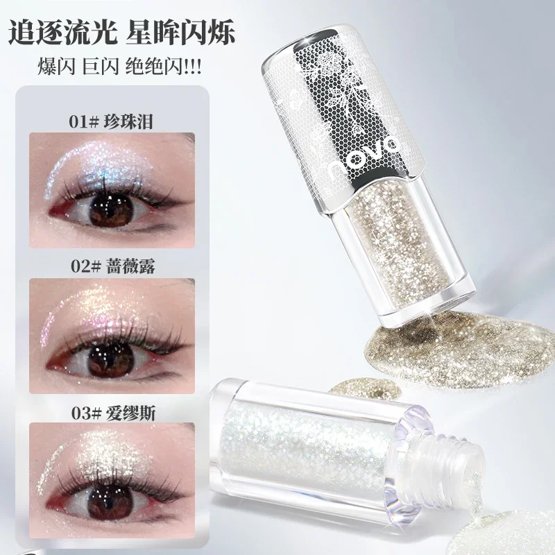 novo Glitter Liquid Eyeshadow Highlighter 3 Colors Shimmer Brighten Long-lasting Lightweight Silkworm Matte Eye Shadow Makeup