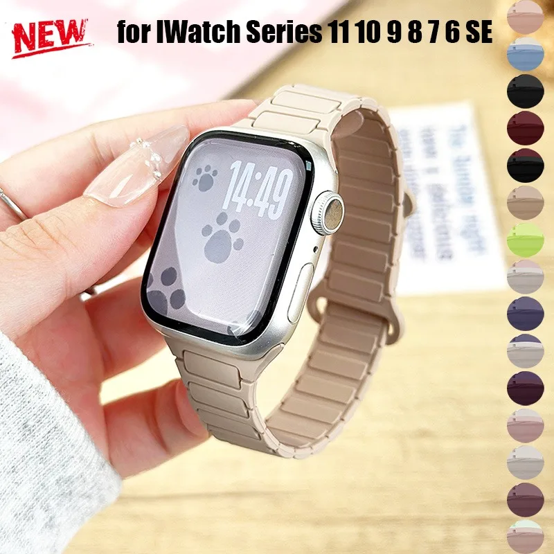 Magnetisches Silikonarmband für Apple Watch-Armbänder Ultra3 49 mm 44 41 38 45 40 42 46 Correa-Armband für iWatch Serie 11 10 9 8 7 6 SE