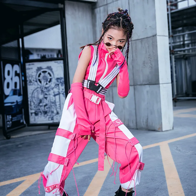 Conjunto de traje de dança jazz para meninas praticar vestido moderno para o verão vestido de performance de dança de rua legal e bonito menina