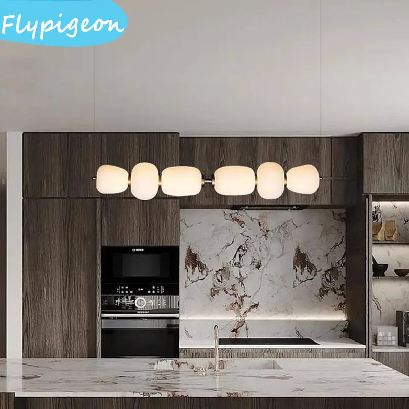 Lampu Gantung Kaca Putih Susu Modern Lampu Bola LED Nordic untuk Meja Makan Lampu Liontin Dekorasi Kamar Tidur Dapur Ruang Tamu