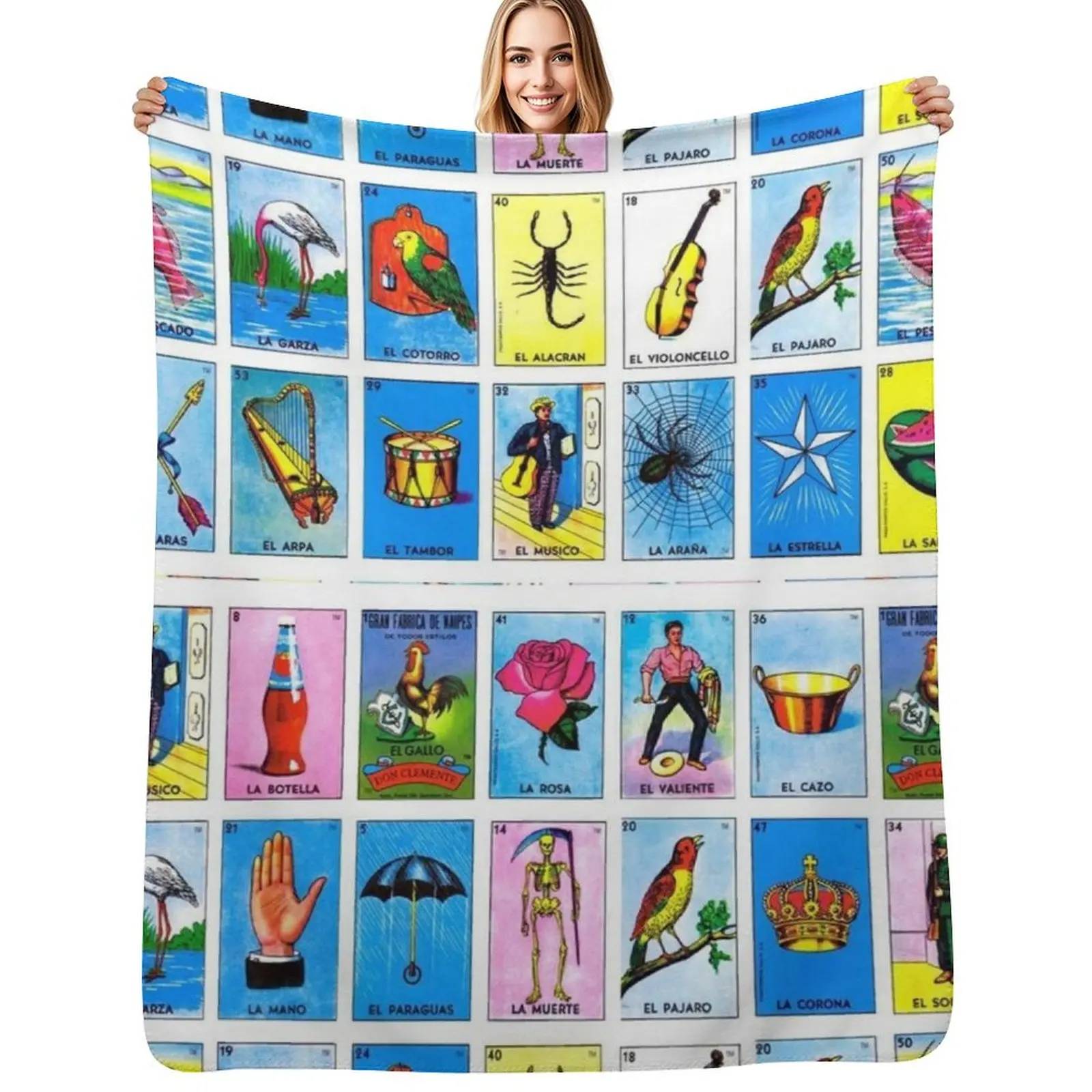 

Lottery / Mexican Bingo Throw Blanket Multi Purpose Soft Warm Blanket for Home Travel