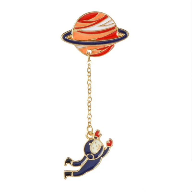 2025 exquisite cartoon astronaut, planet, rocket, lightning, whale oil drop craft brooch fashion female bag clothing accessories