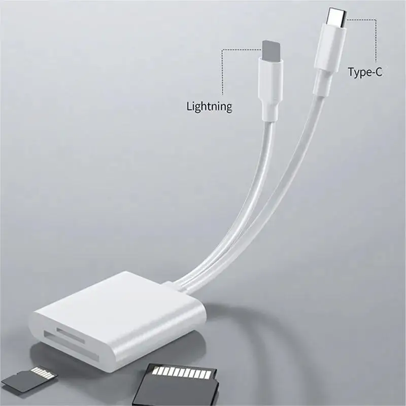 

​​2 in 1 OTG Card Reader Type C Lightning to SD TF Memory Adapter for iPhone PC Laptop No APP Required Multi Cardreader​