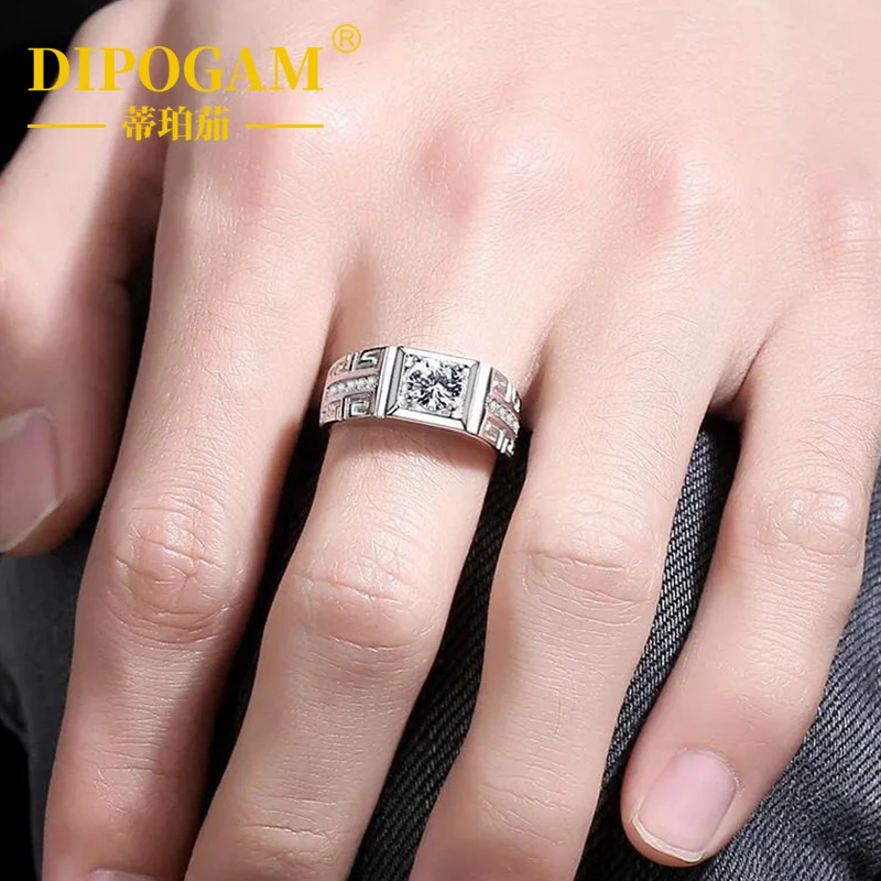 

DIPOGAM Charm 925 Sterling Silver Rings For men Shining Moissanite Ring Fashion Gifts engagement wedding high quality Jewelry