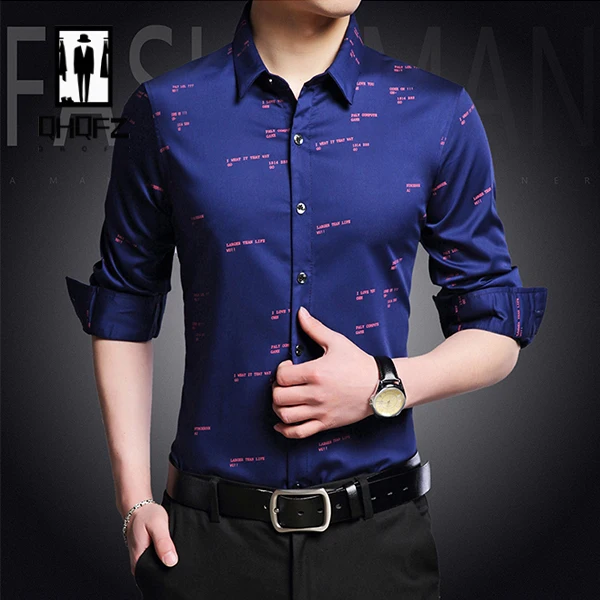 Camisa de manga larga con estampado de letras para hombre, top resistente a las arrugas, informal y a la moda