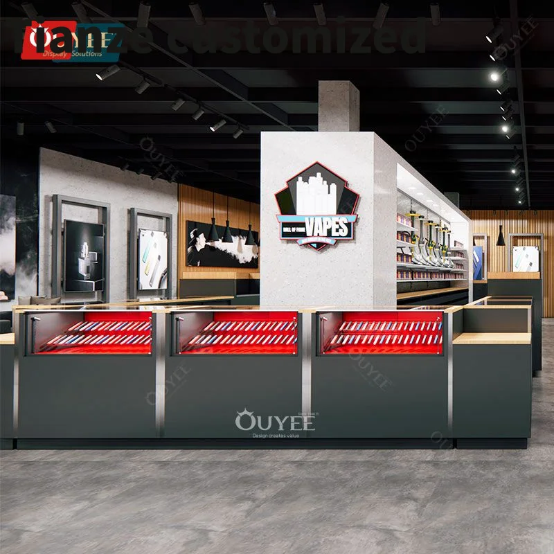 Customized Shop Design Smoke Store Counter Display Shop Glass Counter Shelf Smoke Shop Retail Store