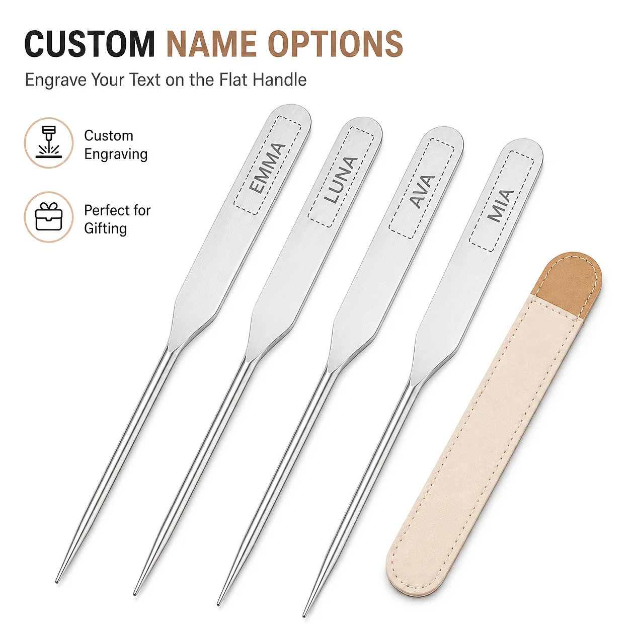 Imagen 5: Espátula de Acero Inoxidable Personalizada con Texto, Raspador de Maquillaje, Cuchara para Base Líquida, Herramientas de Maquillaje, Palito para Mezclar Colores de Belleza y Arte de Uñas