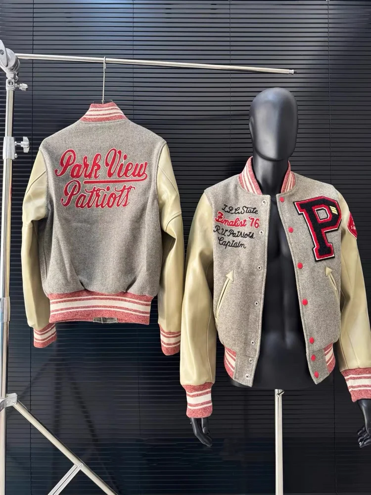 

Original American High Street Embroidered Baseball Jaet Men's Spring Autumn Trendy PU Leather Patchwork Heavy Du Jaet