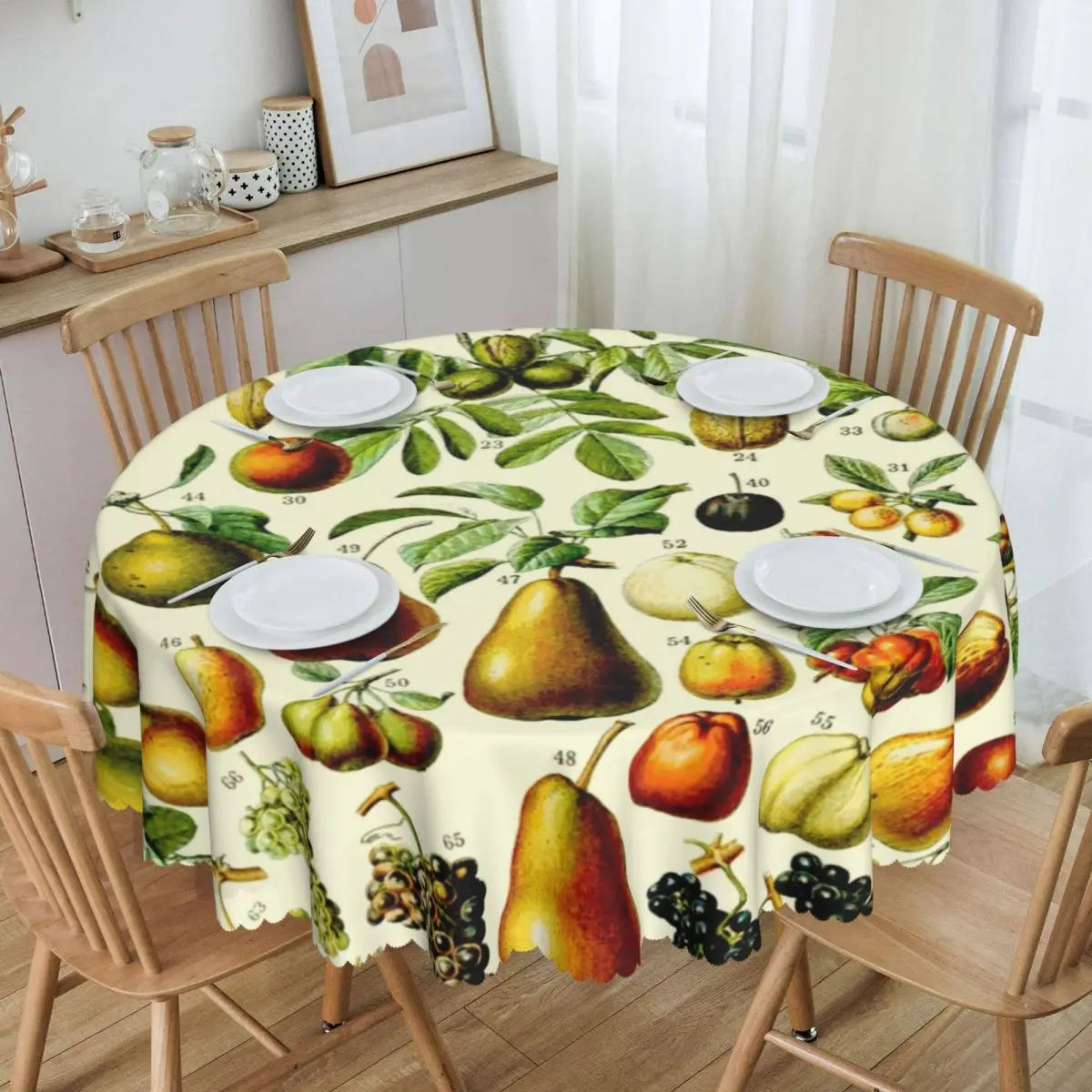 Personalized Round Adolphe Millot Fruits Table Cloth Waterproof Tablecloth 60 inches Table Cover for Kitchen Dinning