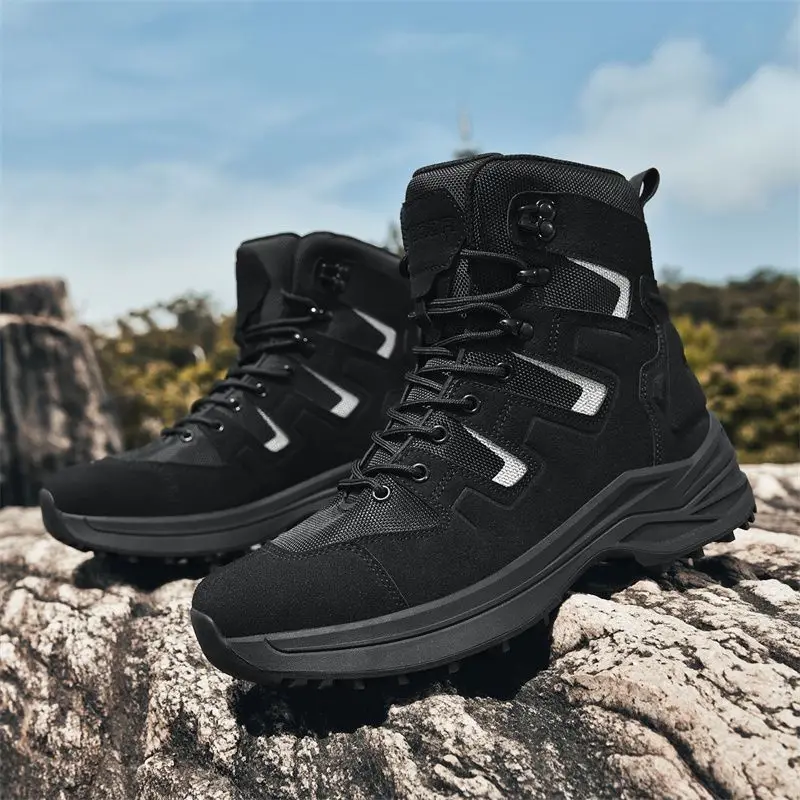 

Classic Brand Mountaineering Boots Mens Anti-Slippery Hiking Sneakers for Men Lacing Rubber Sole Man Walking Outdoor Shoes