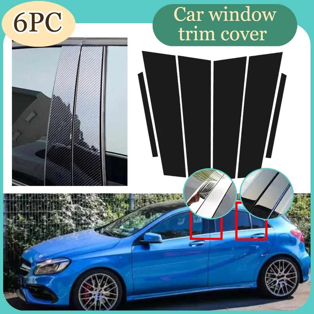 

6pcs Glossy Black Pillar Post Fit For Mercedes Benz A Class W176 2013-2018Window Door Column BC Mirror Cover Trim Car Stickers