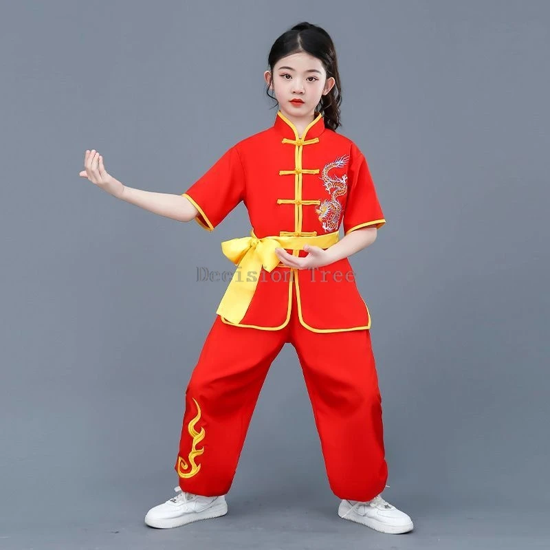 2025 drumprestatiekostuum Chinese creatieve kungfu-uniform voor kinderen, tai chi vechtsportkleding voor basisschool- en middelbare studenten
