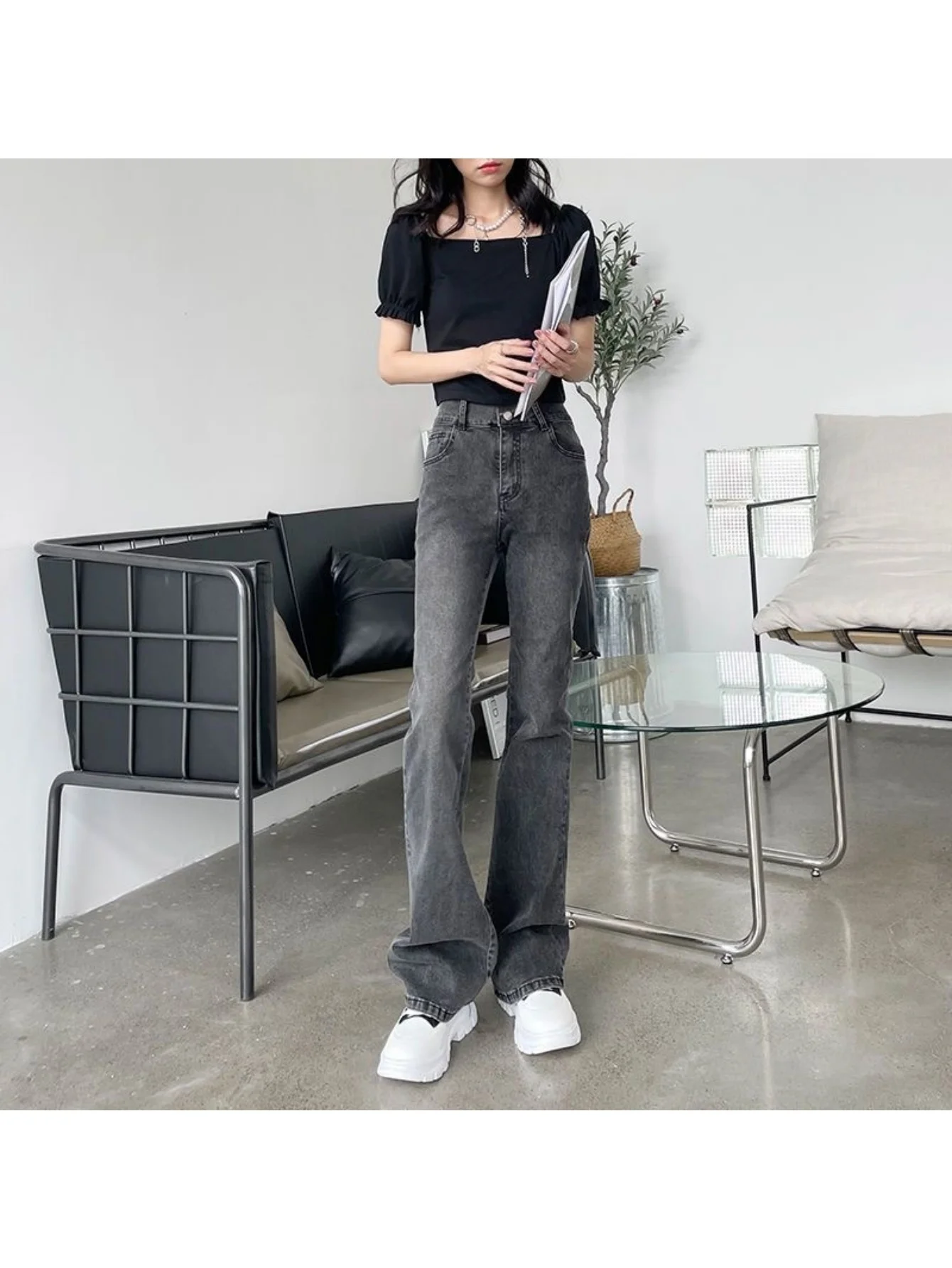 

Gray Tight Slim Jeans For Man Y2k Original Drip Unisex Cool Man Pants No accessories or belts included