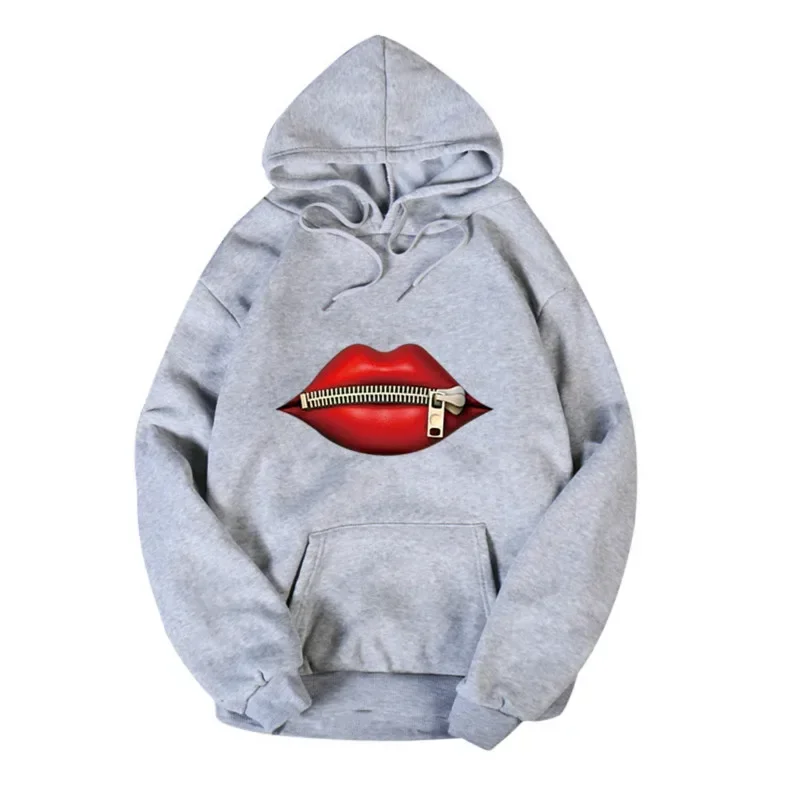 

Fashion Women's Casual Red Lip Sweatshirts Long Sleeve Hooded 2022 Vintage Creativity zipper Lips Pullovers Warm Hoodies Women