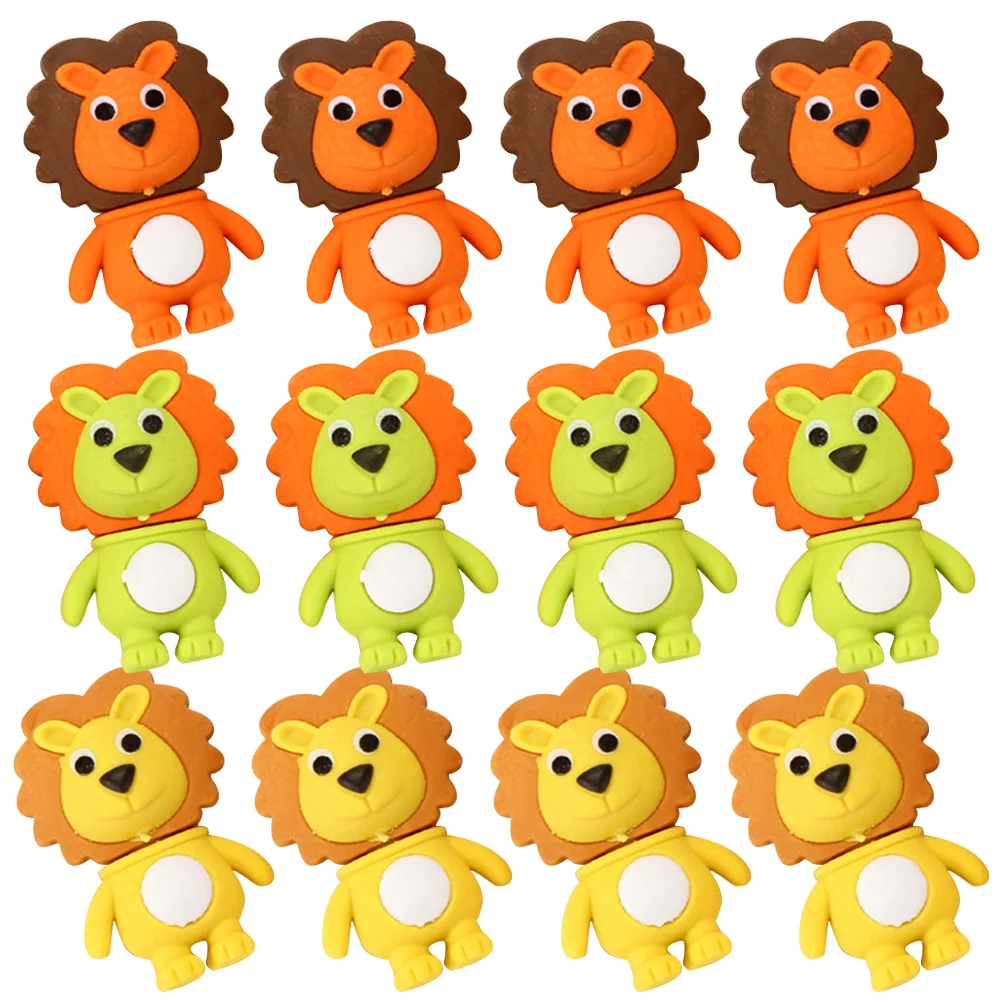 

12 Pcs Creative Rubber Cute Lion Shaped Erasers Portable Kids Award School Supplies Mini Animal Cartoon Student Accessory