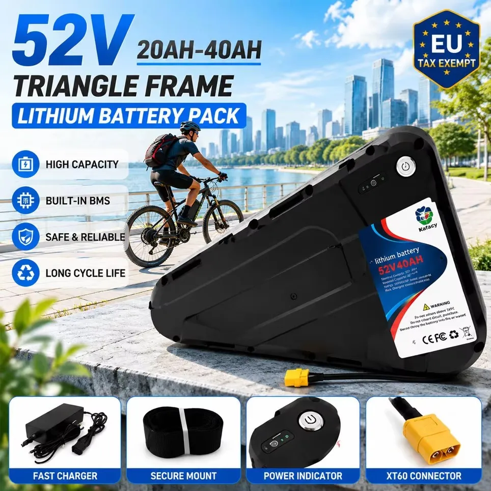 Pack de batteries triangulaires 21700 de grande capacité 52V 20AH-40AH, une source d'alimentation puissante pour les vélos électriques de montagne, adapté aux moteurs de 350W à 1000W.