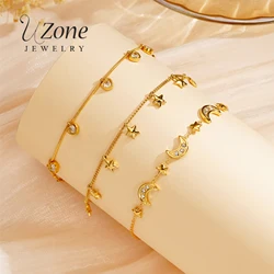 UZone Minimalist Design Zircon Heart Bracelet for Women Stainless Steel Adjustable Moon Star Coloful Stone Bracelet Jelwery Gift