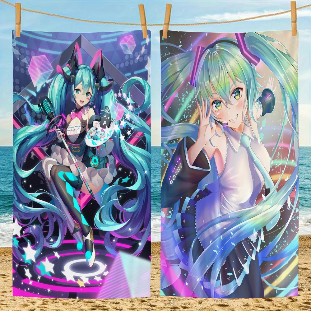 H-Hatsunes M-MikU Microfiber Blanket Quick Drying Beach Towels Oversized Printing Super Absorbent Pool Towel Blanket