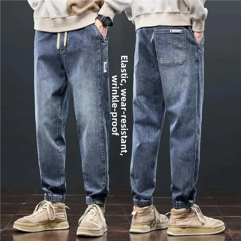 Men's Loose Fit Elastic Waist Cargo Jeans Spring Autumn Wear Resistant Stain Resistant Comfortable Cotton Stretch Denim Pants